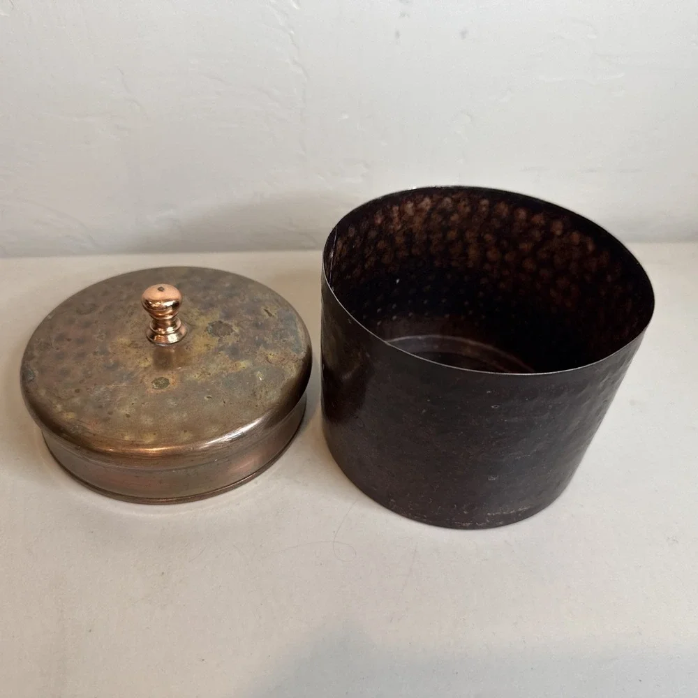 Hancock Fabrics Copper Finish Metal Canister Decorative Lidded Storage Jar India